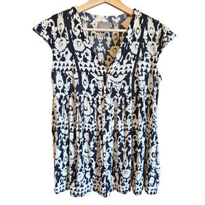 Anthropologie Vanessa Virginia Tunic Blouse Top Navy Cream Women's XSmall